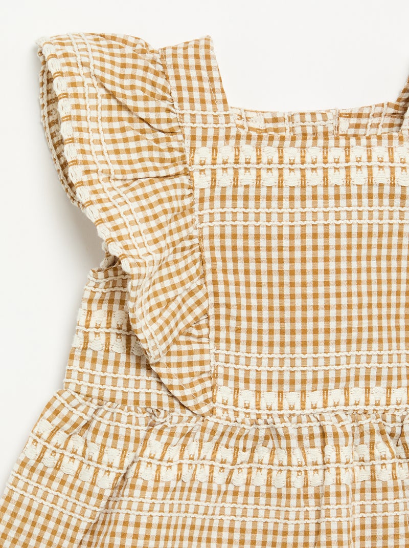 Vestido con volantes y estampado de cuadros Marron - Kiabi