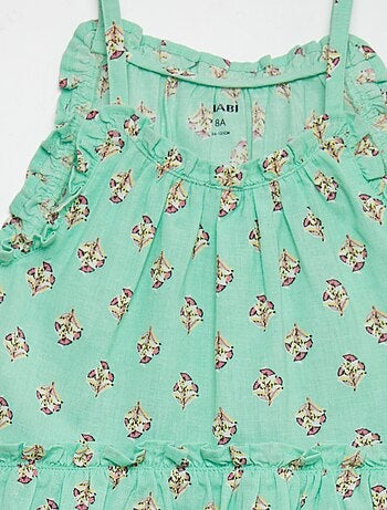 Vestido corola con estampado y volantes en el bajo