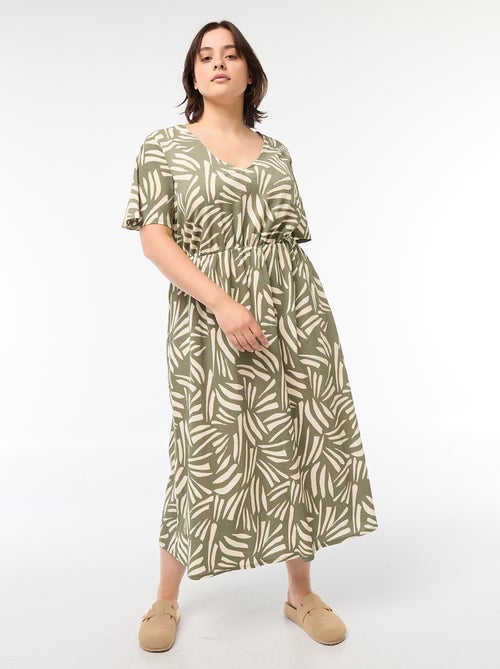 Vestido corte ancho con motivo y cuello de pico - Kiabi
