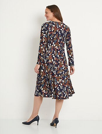 Vestido corto acampanado con hojas de punto cálido - Afibel