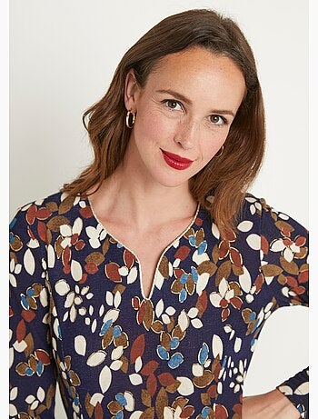 Vestido corto acampanado con hojas de punto cálido - Afibel