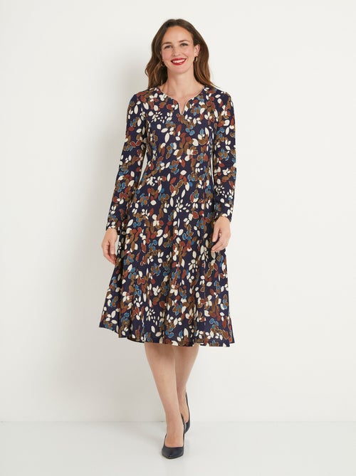 Vestido corto acampanado con hojas de punto cálido - Afibel - Kiabi