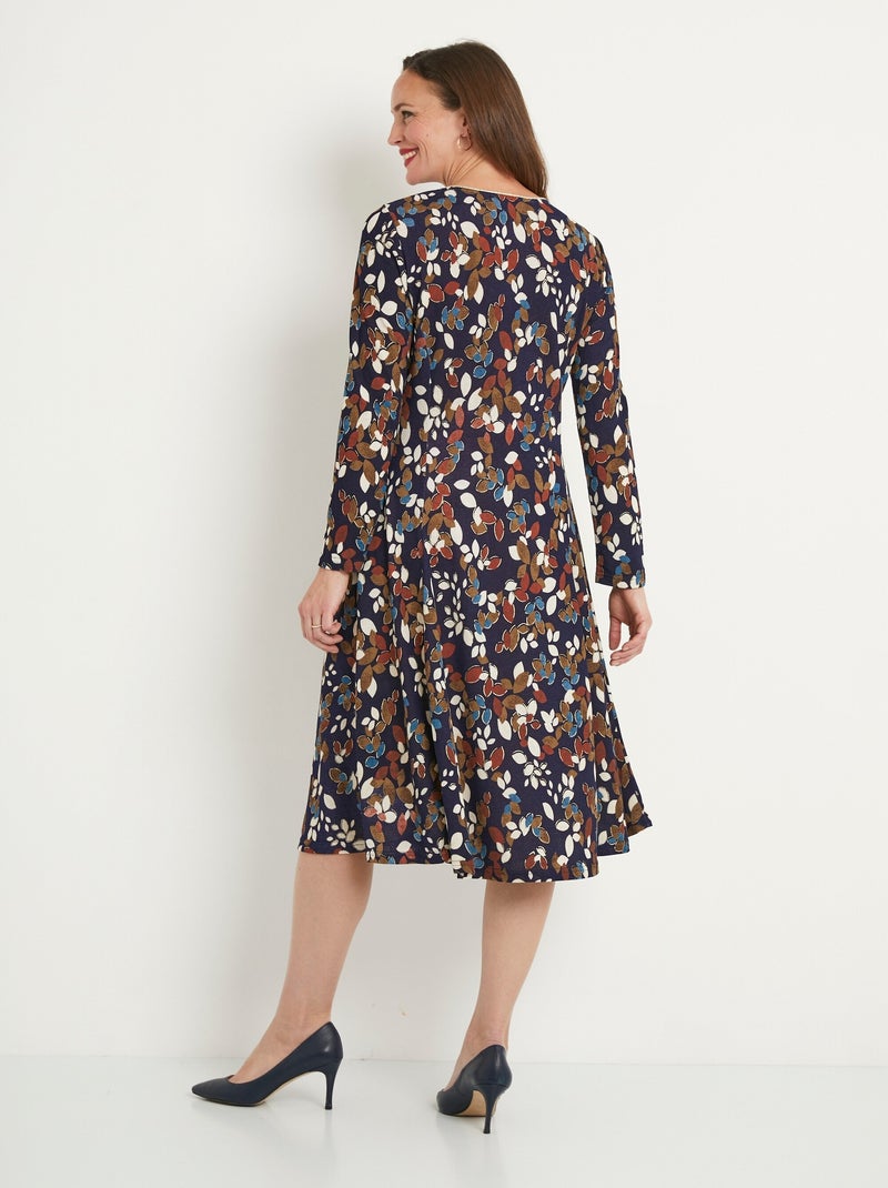Vestido corto acampanado con hojas de punto cálido - Afibel Azul crudo - Kiabi