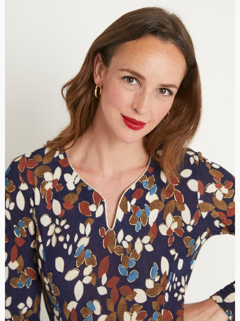 Vestido corto acampanado con hojas de punto cálido - Afibel Azul crudo - Kiabi