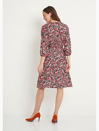 Vestido corto acampanado floral abotonado con cuello en V - Afibel