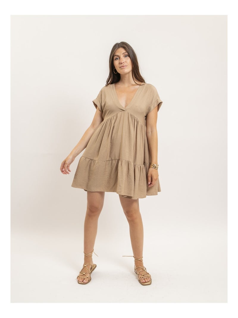 Vestido corto acampanado IPIANE Beige - Kiabi