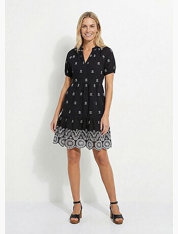 Vestido corto amplio de algodón bordado - Afibel