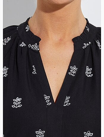 Vestido corto amplio de algodón bordado - Afibel