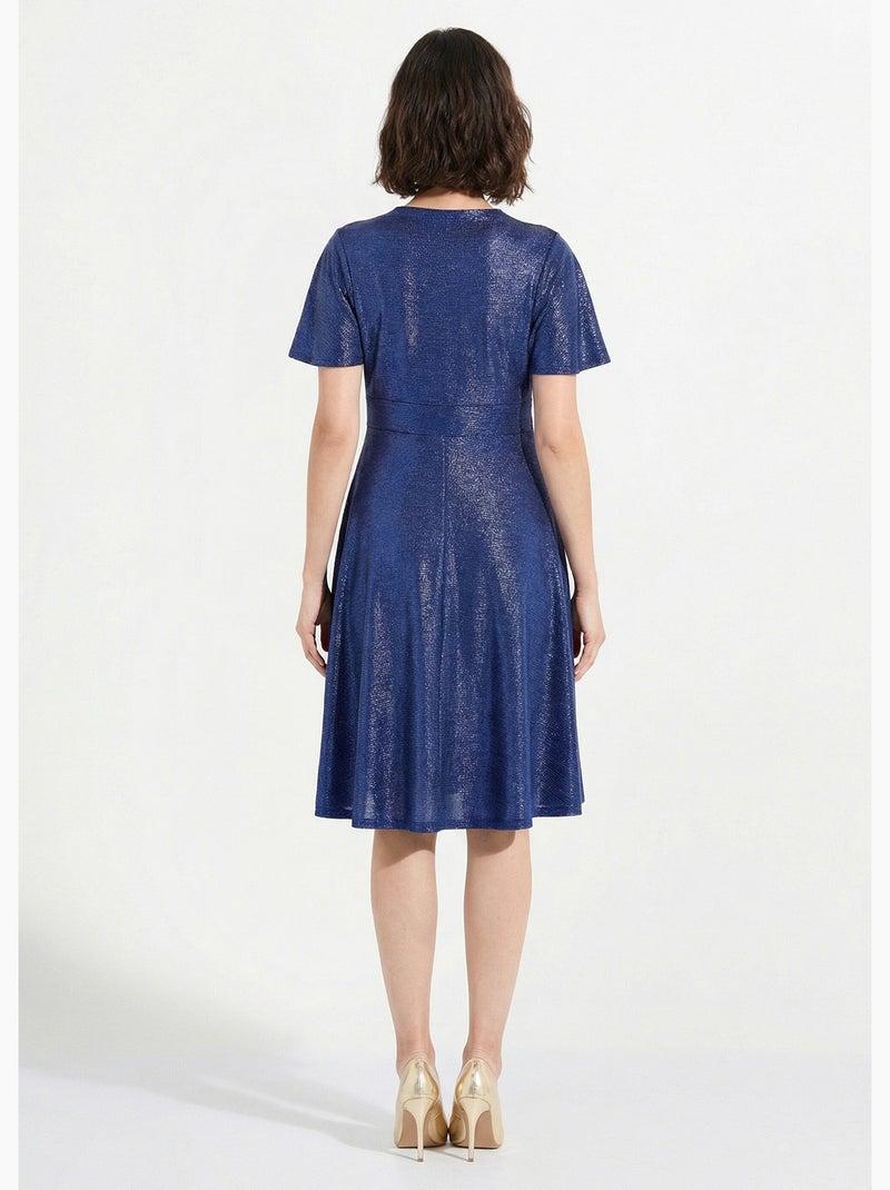 Vestido corto brillante con mangas mariposa - Afibel Azul noche - Kiabi