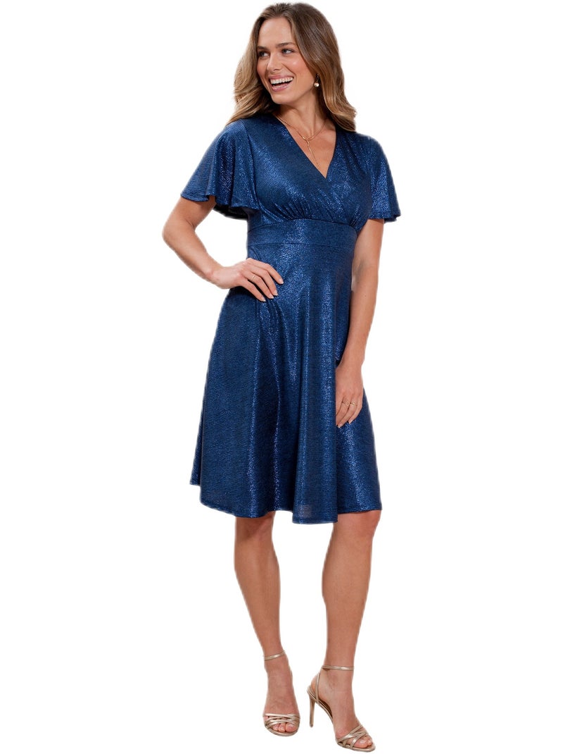 Vestido corto brillante con mangas mariposa - Afibel Azul noche - Kiabi