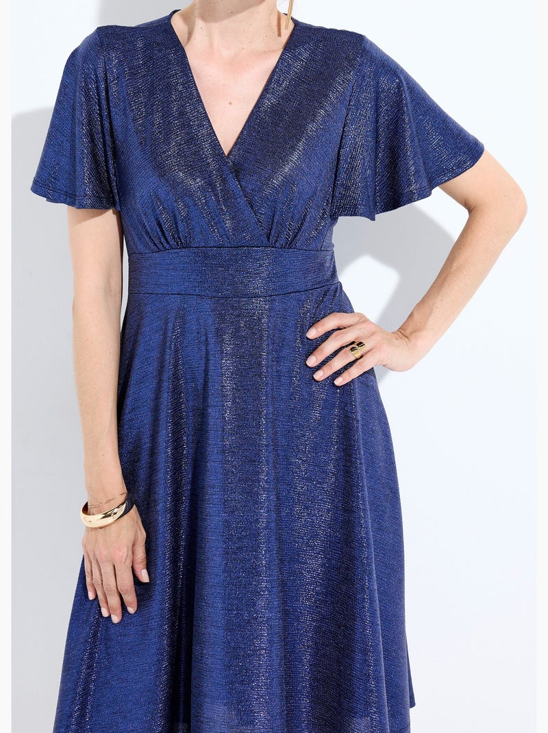 Vestido corto brillante con mangas mariposa - Afibel Azul noche - Kiabi