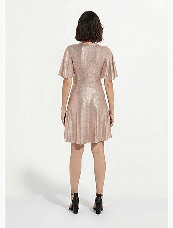 Vestido corto brillante con mangas mariposa - Afibel