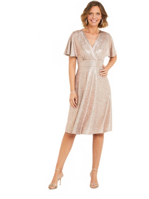 Vestido corto brillante con mangas mariposa - Afibel - Kiabi