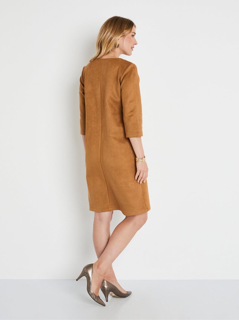 Vestido corto completo en ante liso - Afibel Camel - Kiabi