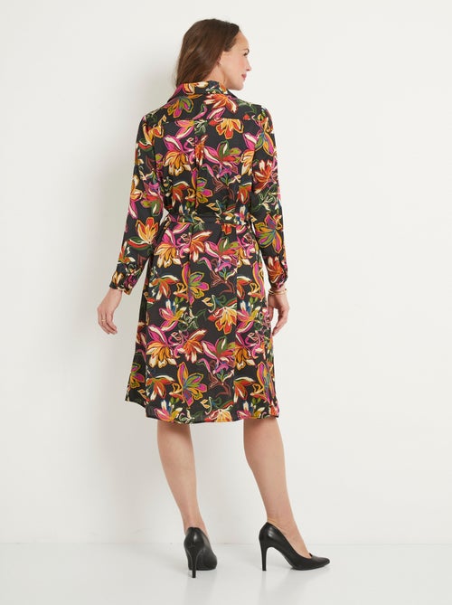 Vestido corto con blusa de satén floral de manga larga - Afibel - Kiabi