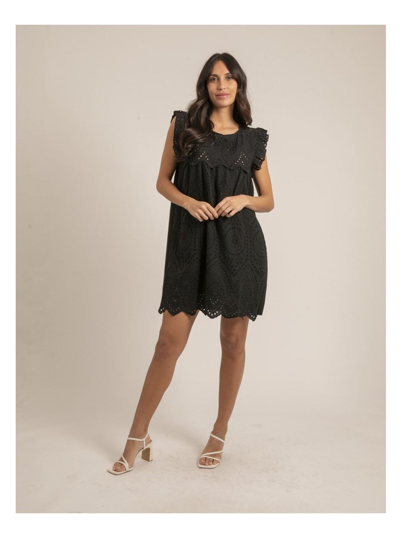 Vestido corto con bordados ingleses INGLES Negro - Kiabi