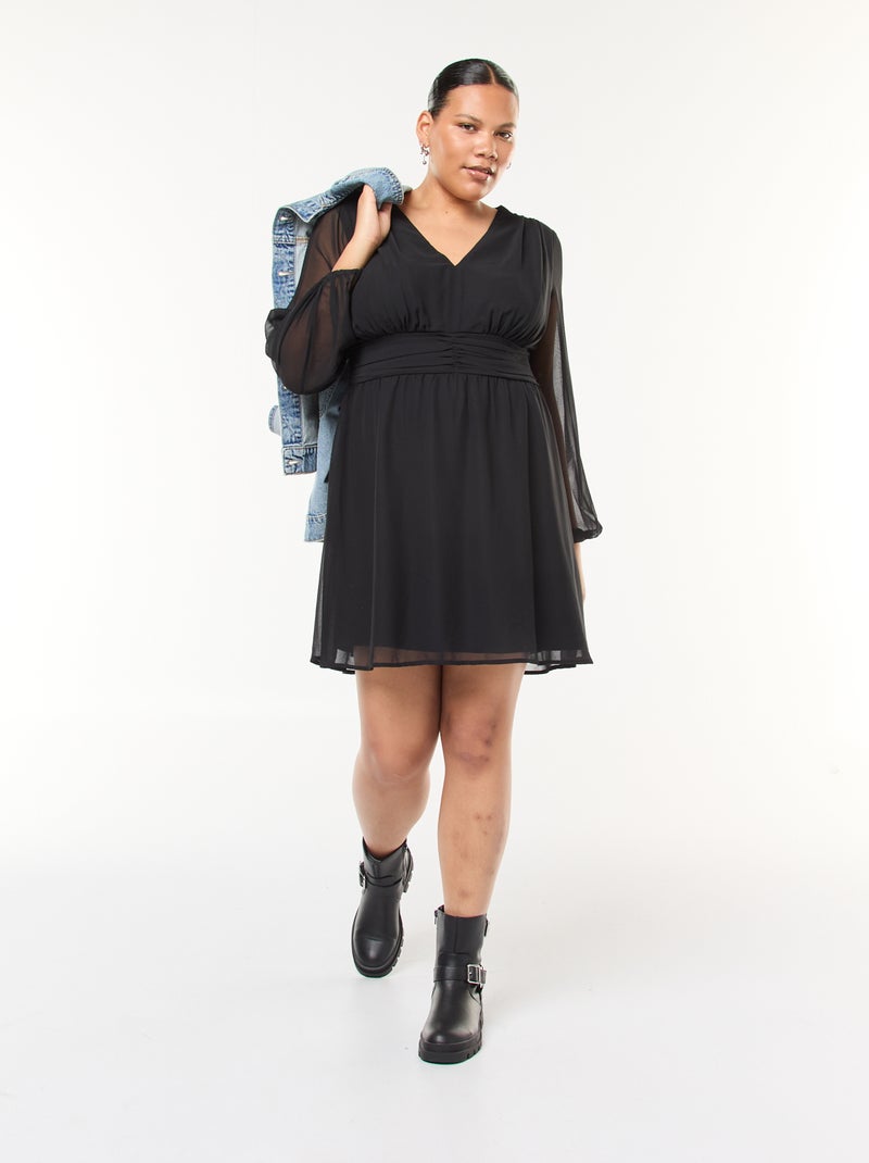 Vestido corto con cinturón drapeado negro - Kiabi