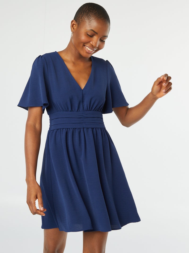 Vestido corto con cinturón plisado Georgette AZUL - Kiabi