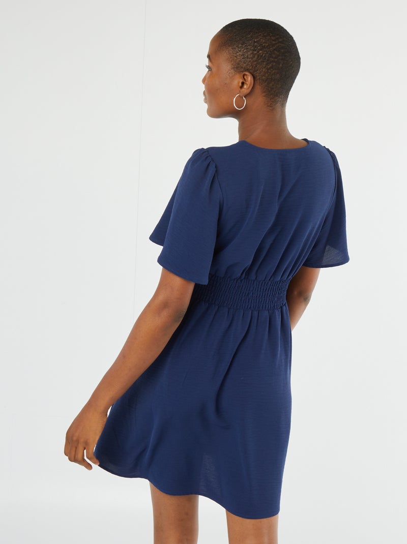 Vestido corto con cinturón plisado Georgette AZUL - Kiabi