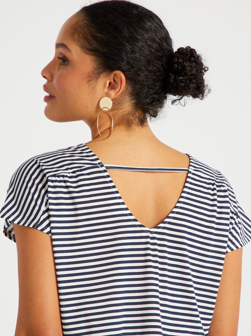 VCAY De Rayas De Cebra De Espalda Abierta Con Cordón Top Halter Corto & Con Aro O De Muslo