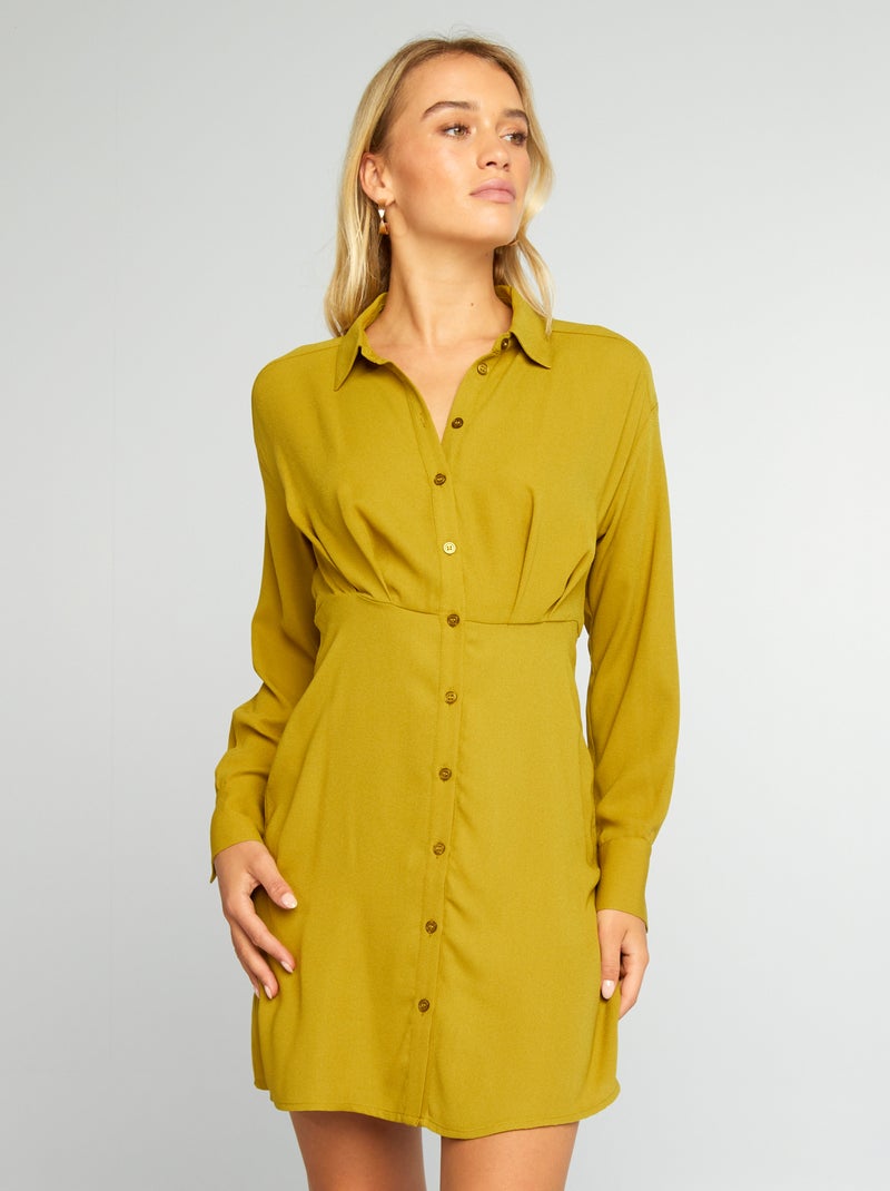 Vestido corto con cuello de camisa VERDE - Kiabi