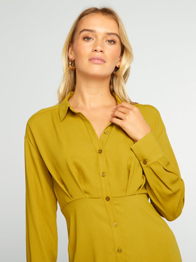 Vestido corto con cuello de camisa VERDE - Kiabi