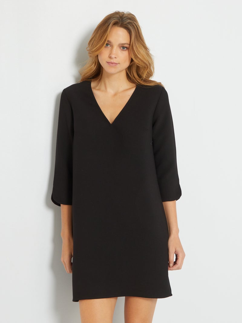 Vestido corto con cuello de pico Negro - Kiabi