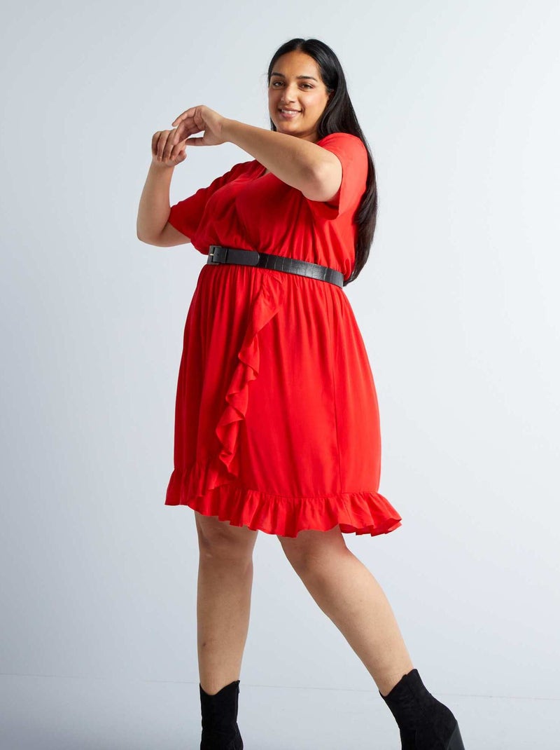 Vestido corto con cuello de pico ROJO - Kiabi