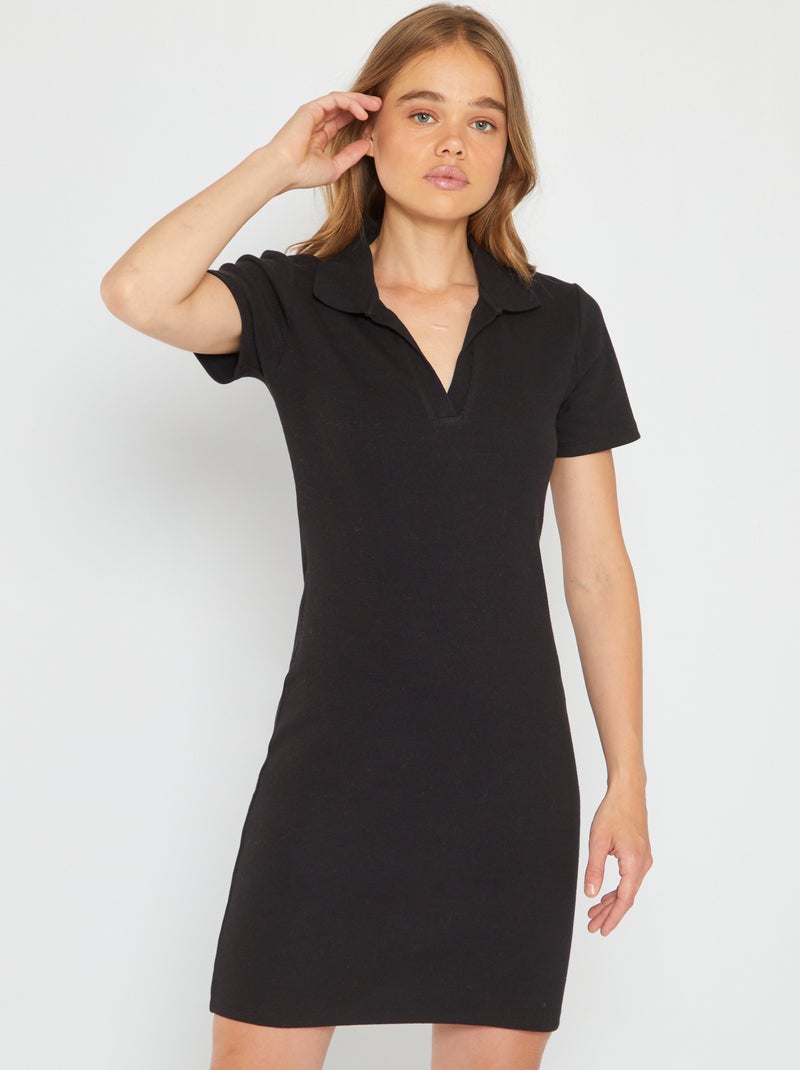 Vestido corto con cuello de polo Negro - Kiabi