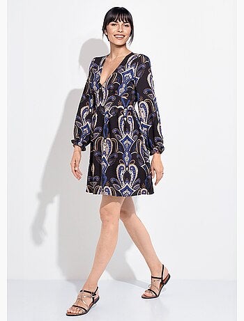 Vestido corto con cuello en V y estampado paisley - AFIBEL