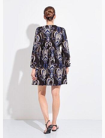 Vestido corto con cuello en V y estampado paisley - AFIBEL