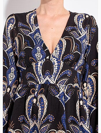 Vestido corto con cuello en V y estampado paisley - AFIBEL