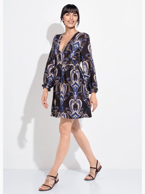 Vestido corto con cuello en V y estampado paisley - AFIBEL - Kiabi