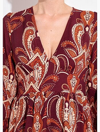 Vestido corto con cuello en V y estampado paisley - AFIBEL
