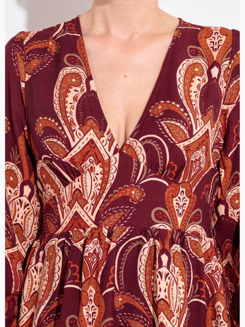Vestido corto con cuello en V y estampado paisley - AFIBEL - Kiabi