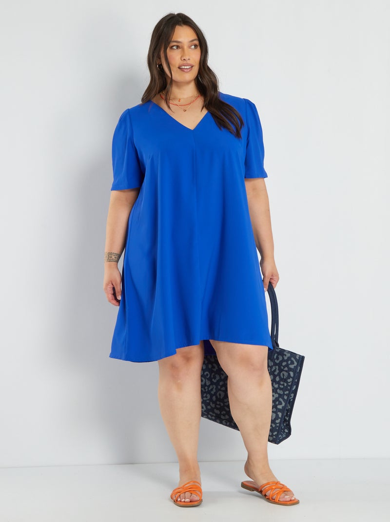 Vestido corto con escote de pico AZUL - Kiabi