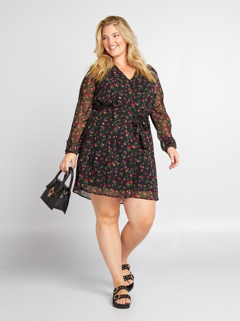 Vestido corto con escote de pico NEGRO - Kiabi