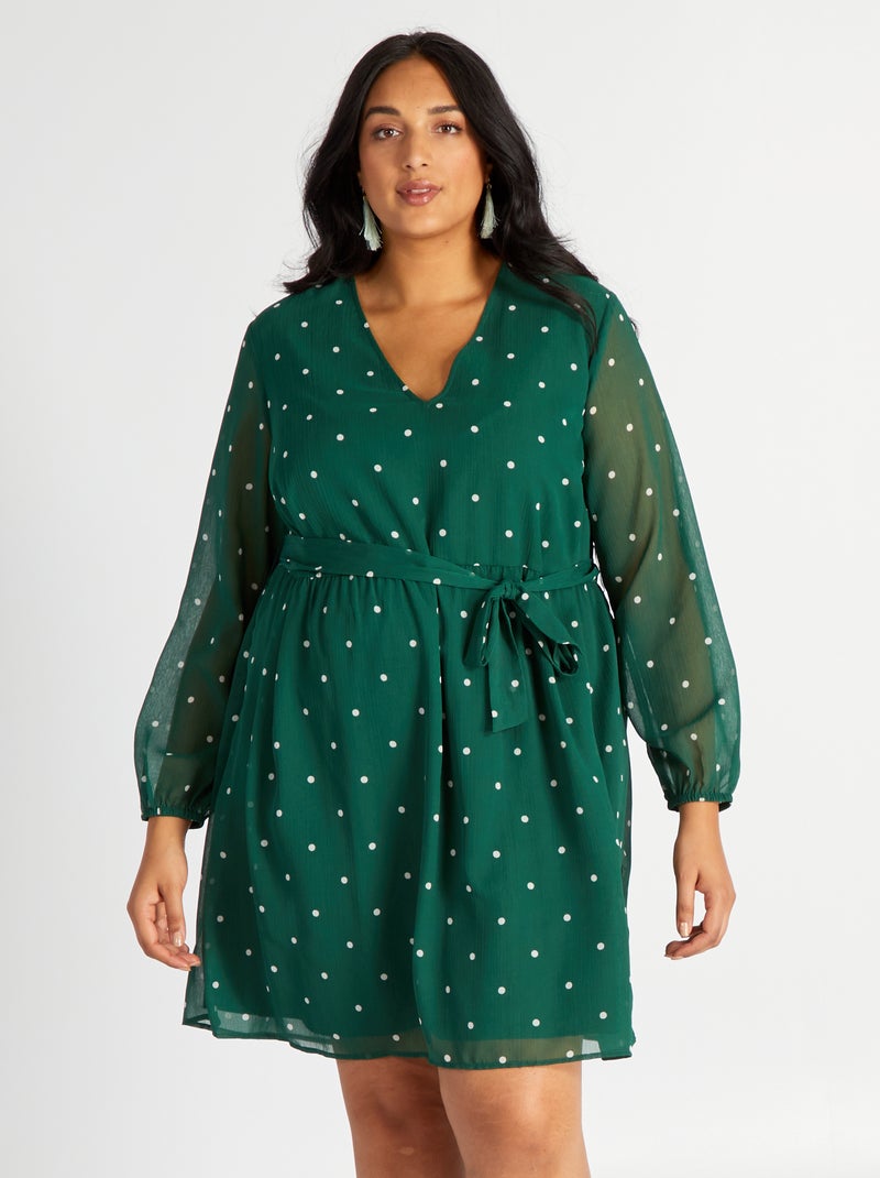 Vestido corto con escote de pico VERDE - Kiabi