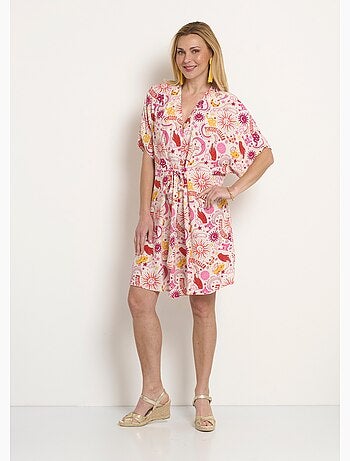 Vestido corto con escote en pico y lazos en la cintura. - Afibel