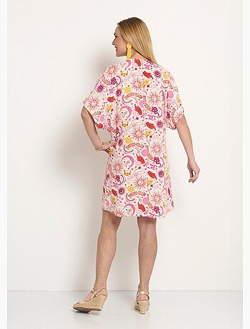 Vestido corto con escote en pico y lazos en la cintura. - Afibel