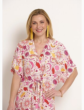 Vestido corto con escote en pico y lazos en la cintura. - Afibel
