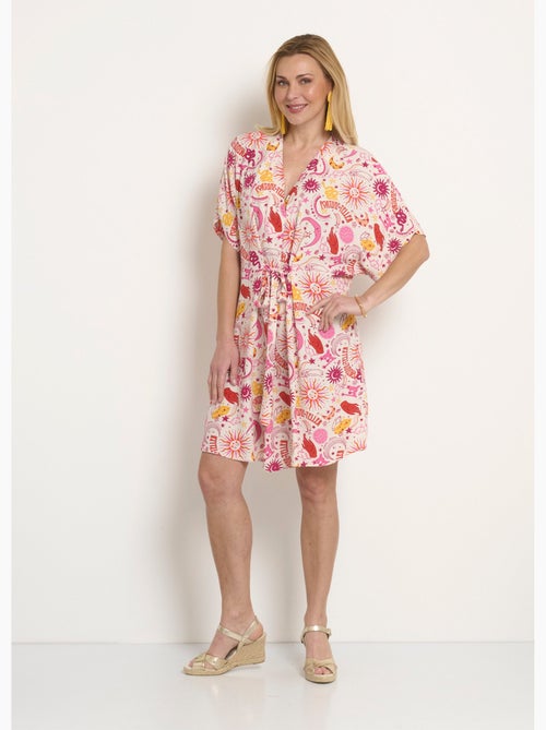 Vestido corto con escote en pico y lazos en la cintura. - Afibel - Kiabi