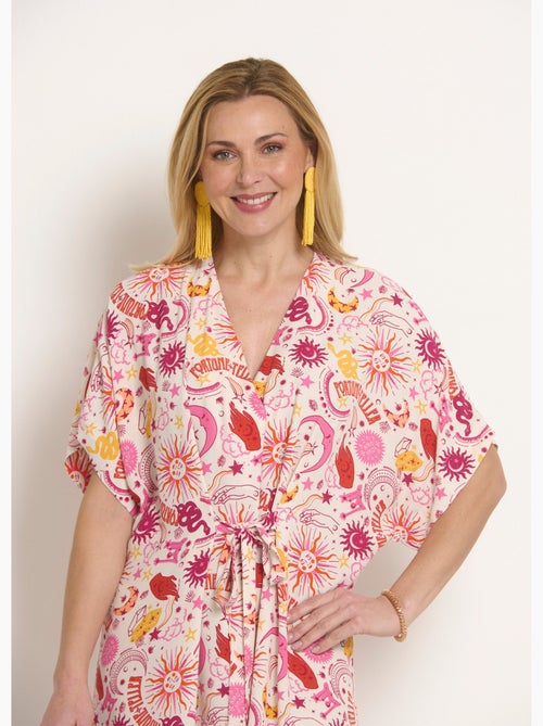 Vestido corto con escote en pico y lazos en la cintura. - Afibel - Kiabi