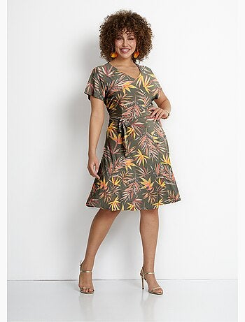 Vestido corto con escote en V y cinturón - Afibel