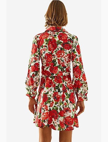 Vestido corto con estampado floral, cinturón y cuello camisero lucci