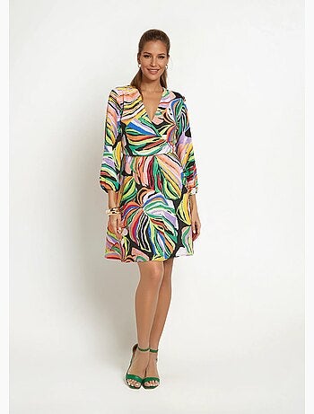 Vestido corto con estampado gráfico de follaje - afibel