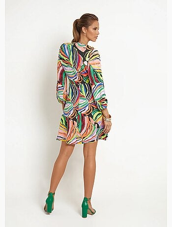 Vestido corto con estampado gráfico de follaje - afibel