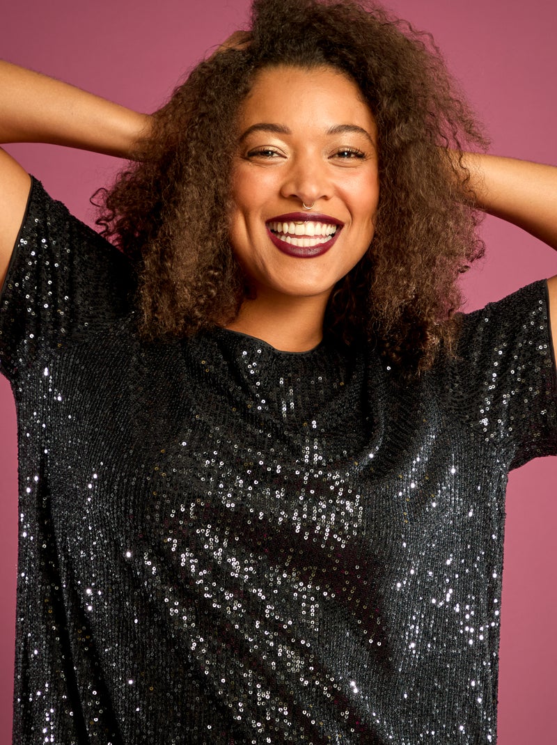 Vestido corto con lentejuelas Negro - Kiabi