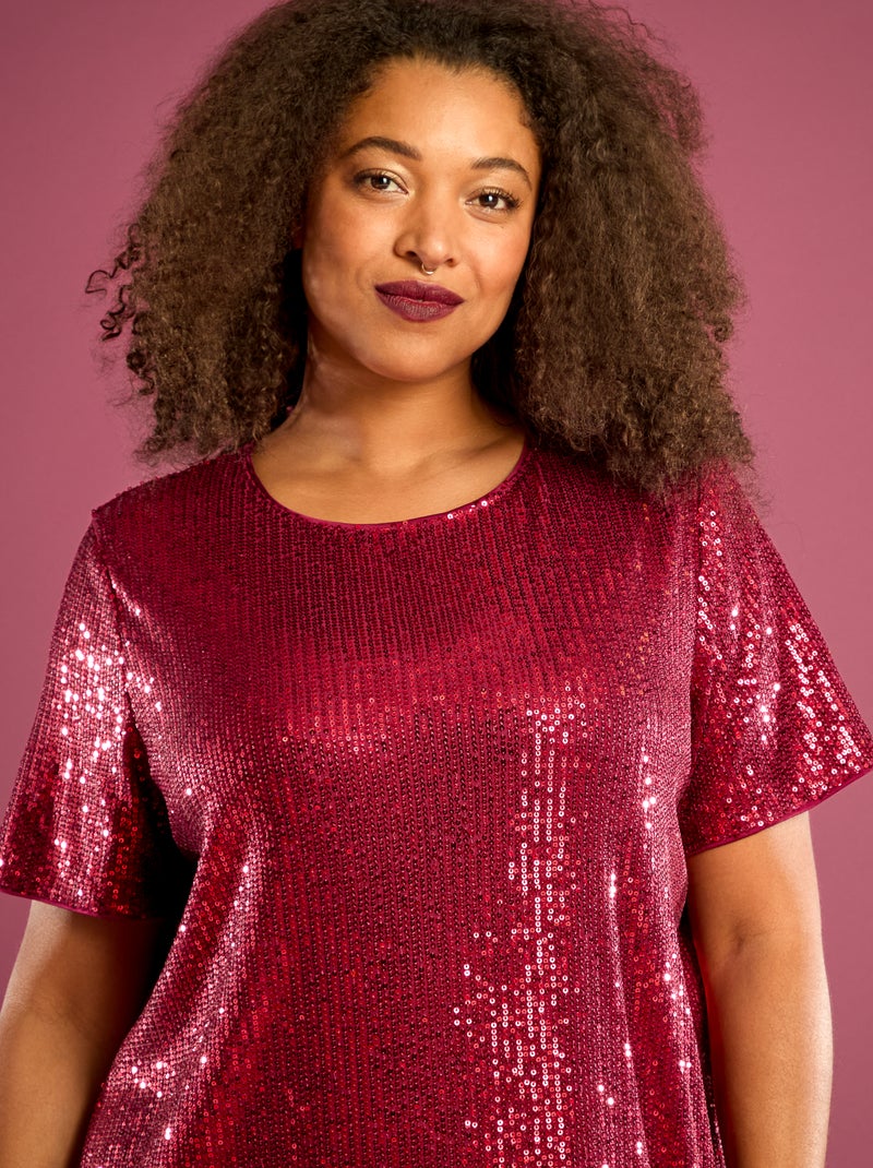 Vestido corto con lentejuelas Rojo - Kiabi