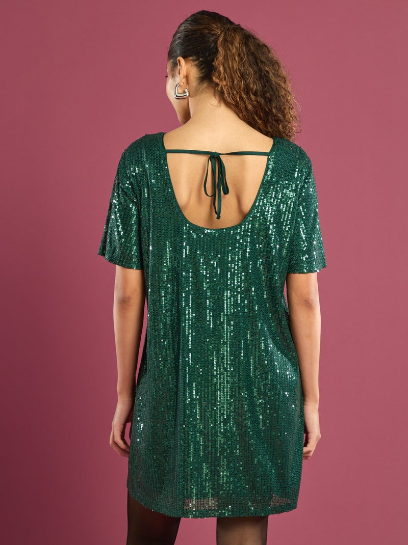 Vestido corto con lentejuelas Verde - Kiabi